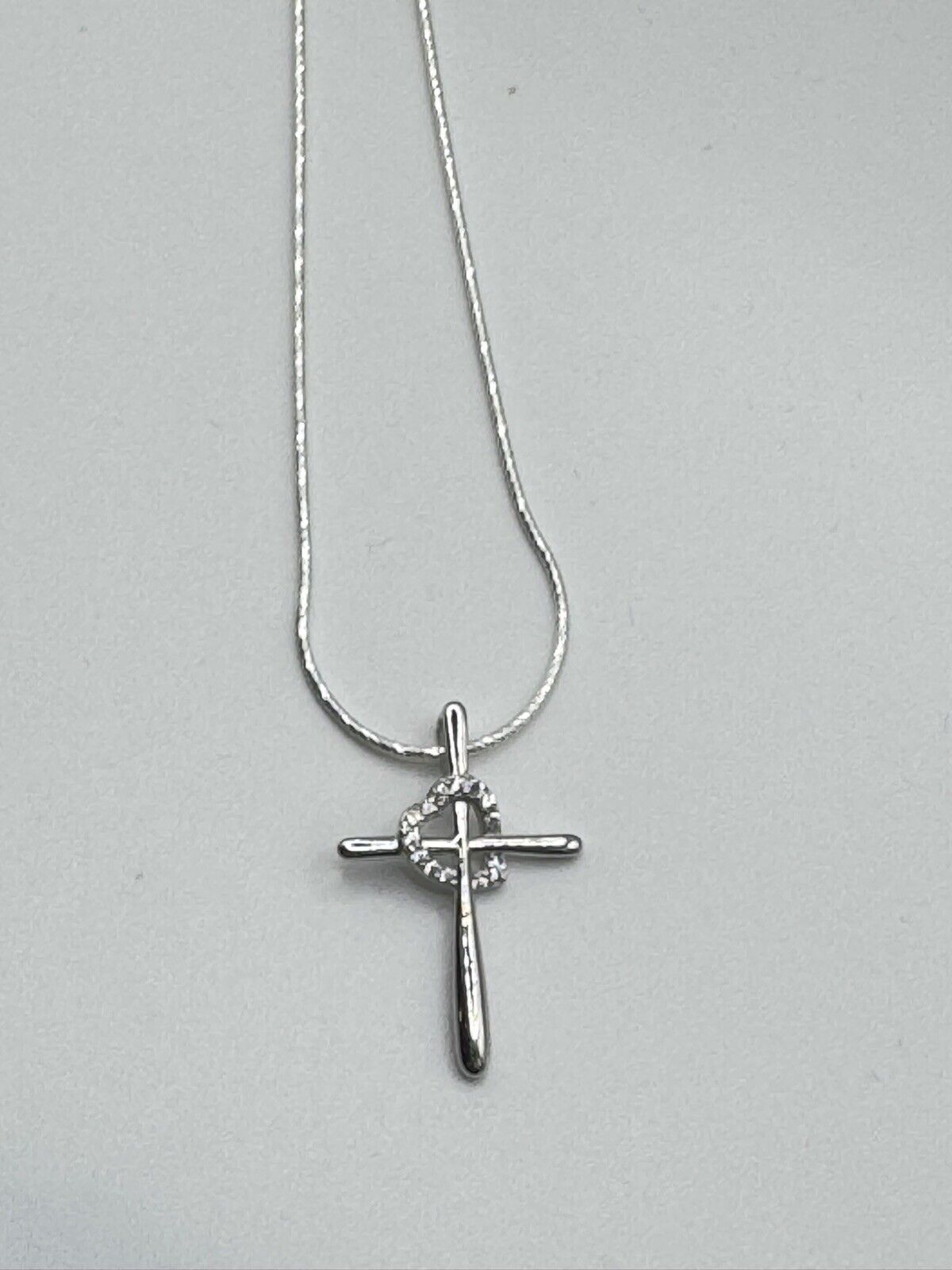 Sterling Silver Cross Heart CZ Pendant Necklace
