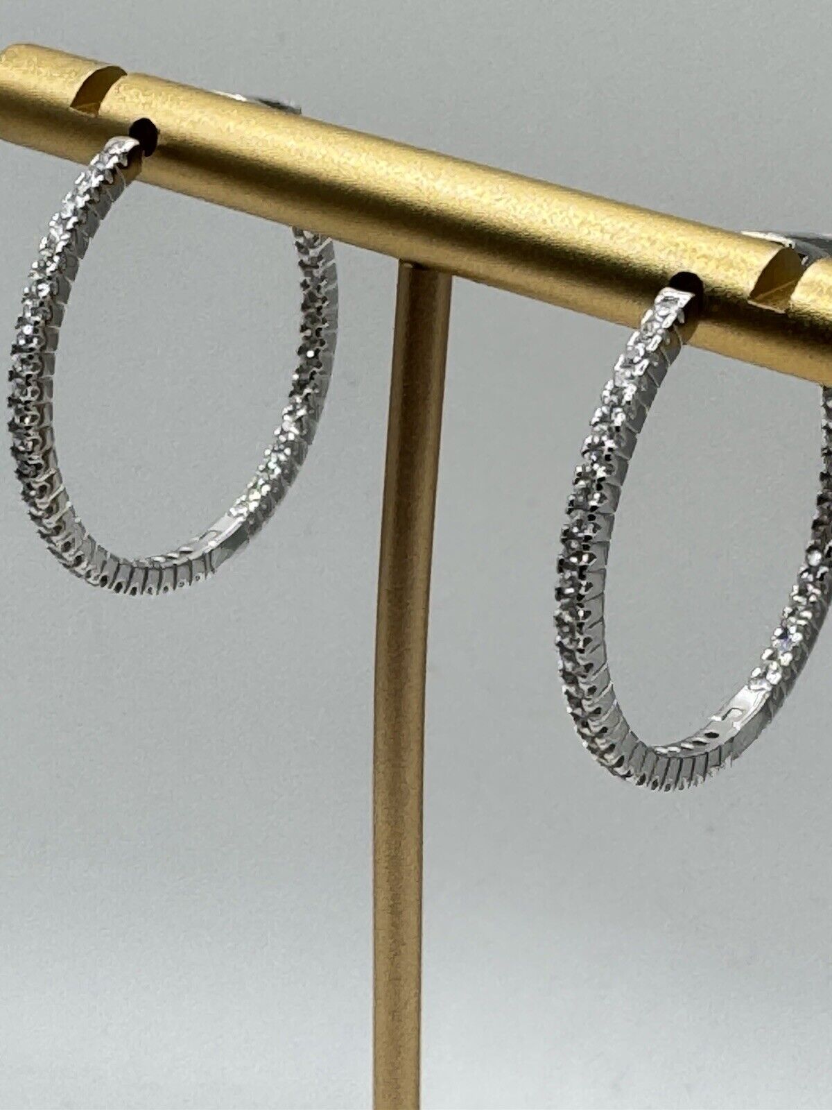 925 Sterling Silver CZ Hooped Earrings
