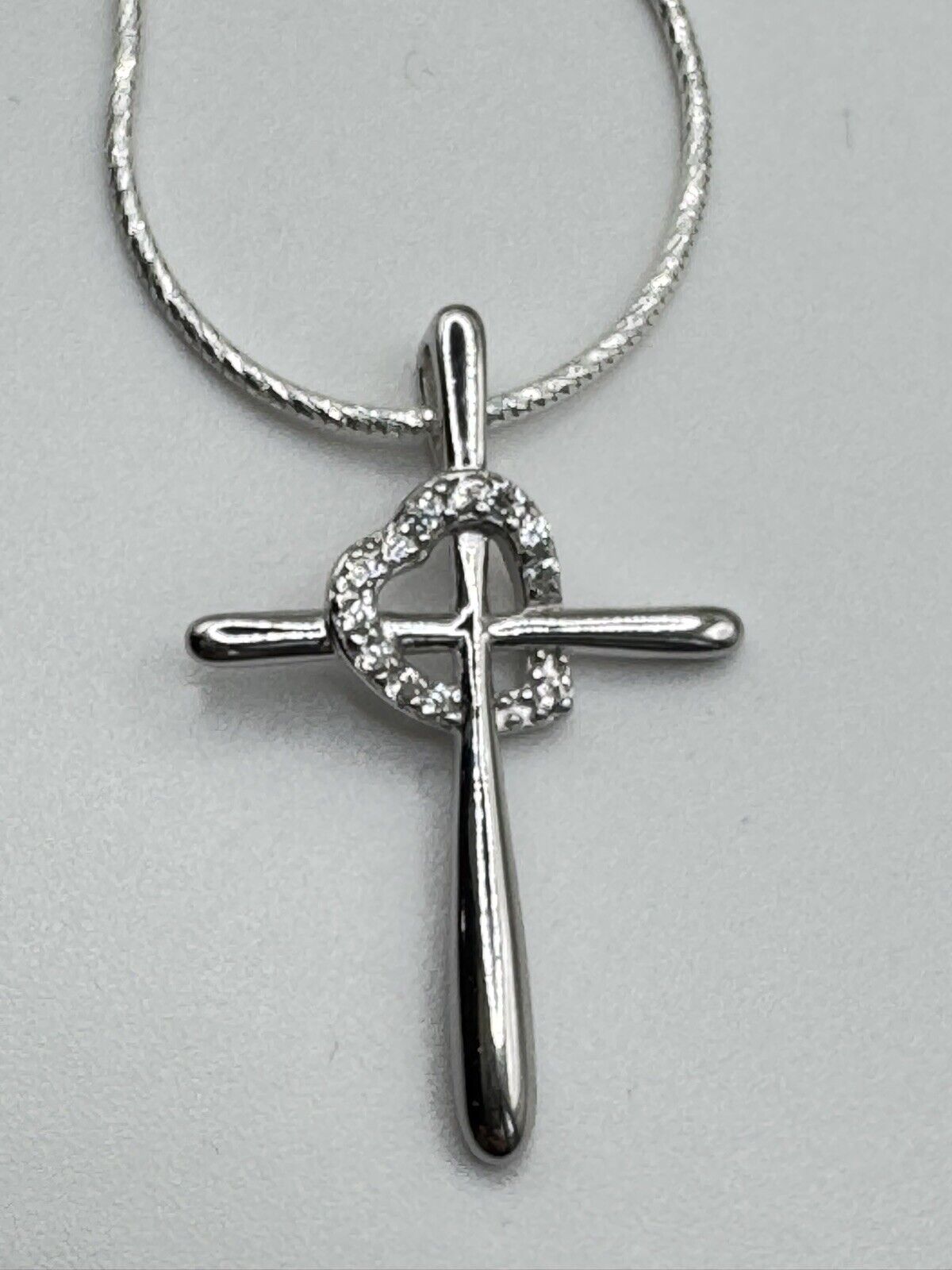 Sterling Silver Cross Heart CZ Pendant Necklace
