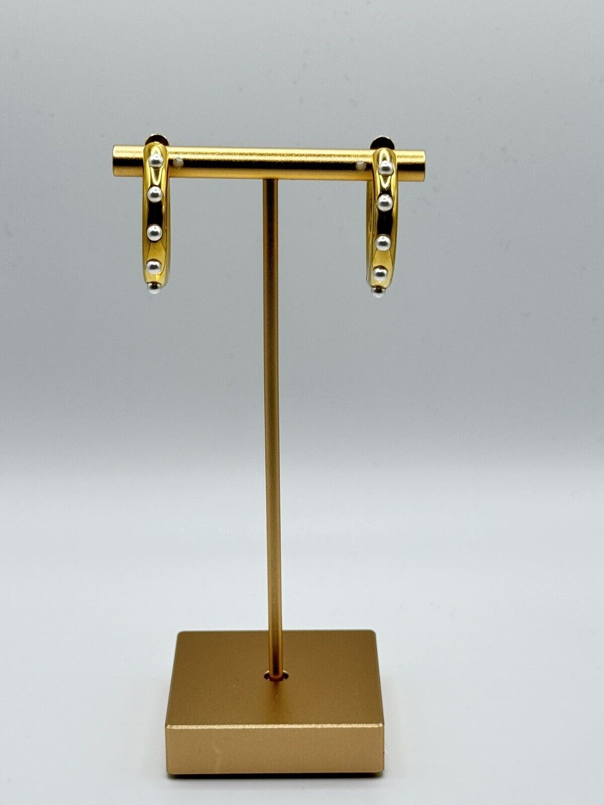 18k Gold Plated Thick Pearl Hoop Earrings