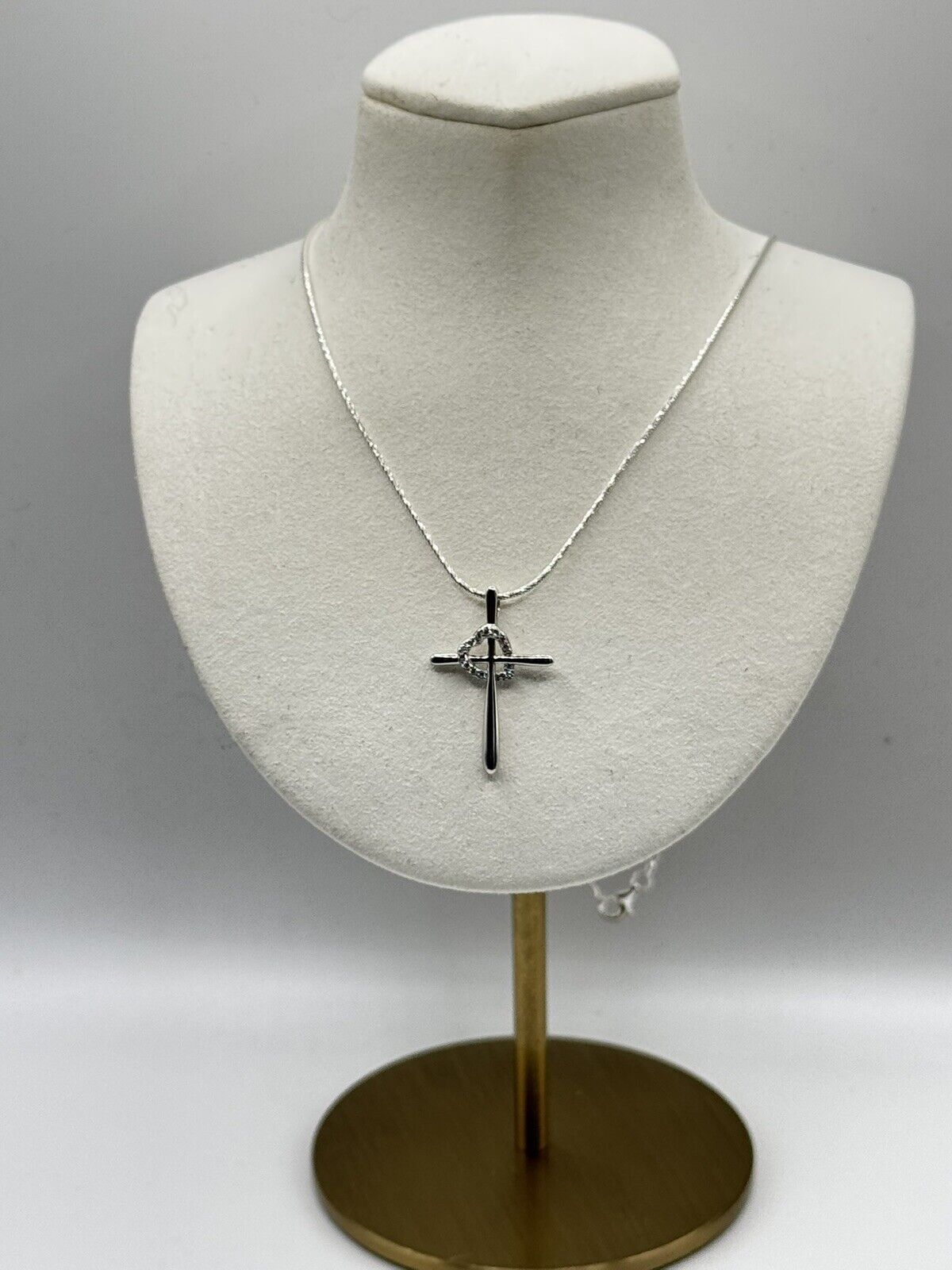 Sterling Silver Cross Heart CZ Pendant Necklace