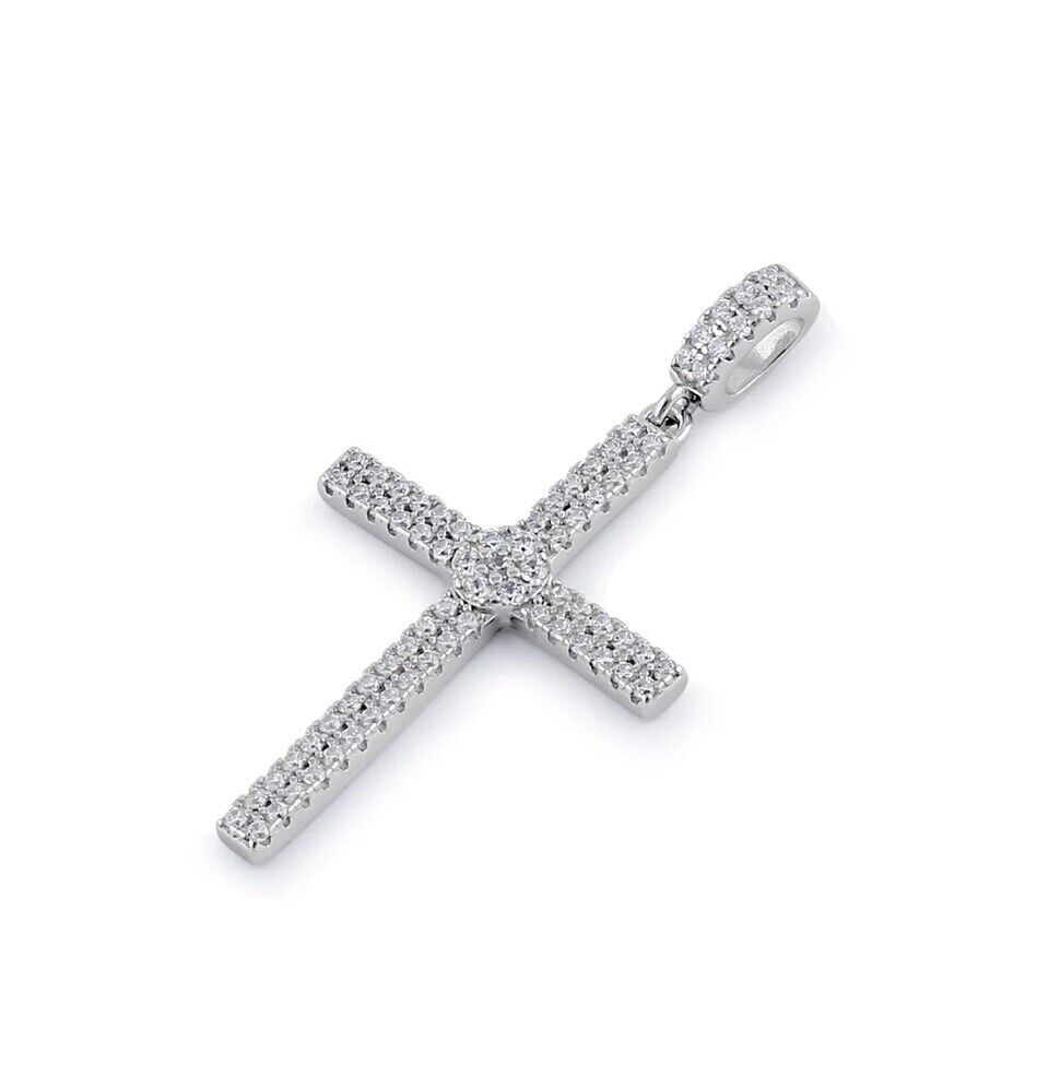 Sterling Silver Clear CZ Cross Pendant Necklace