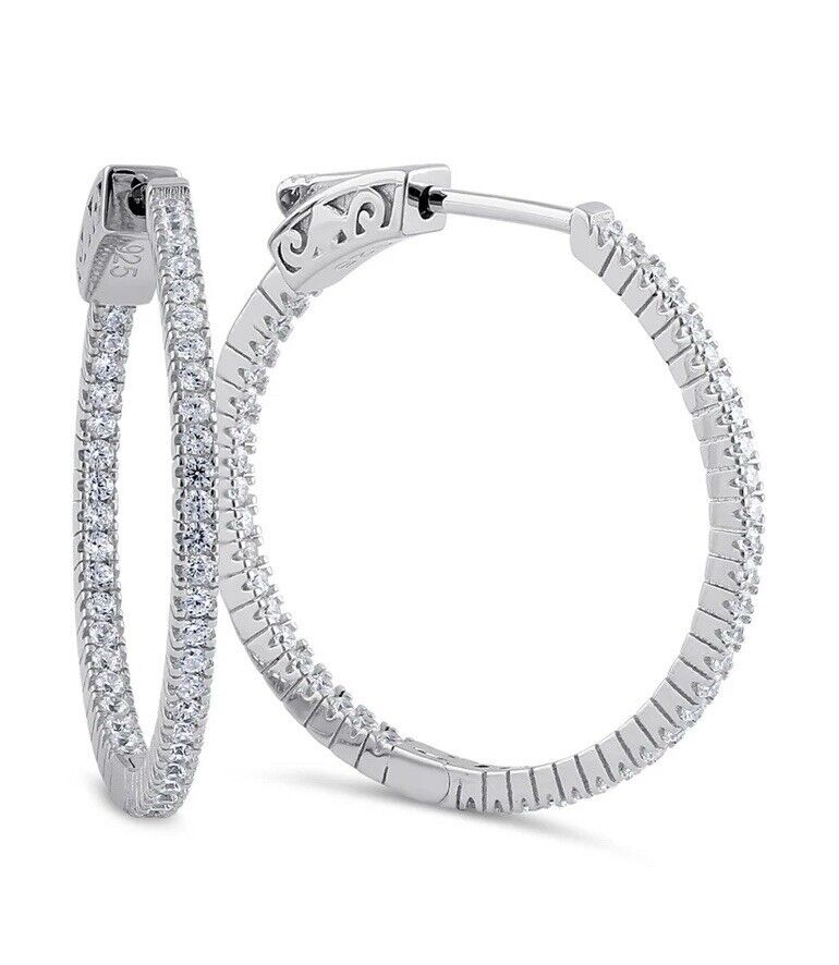 925 Sterling Silver CZ Hooped Earrings