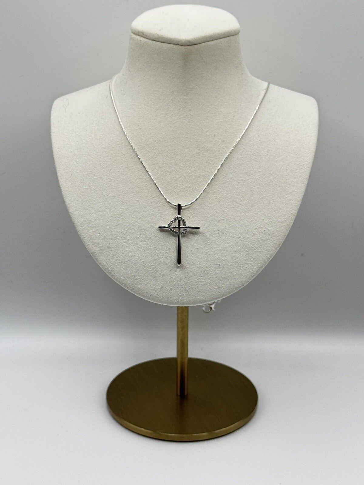 Sterling Silver Cross Heart CZ Pendant Necklace