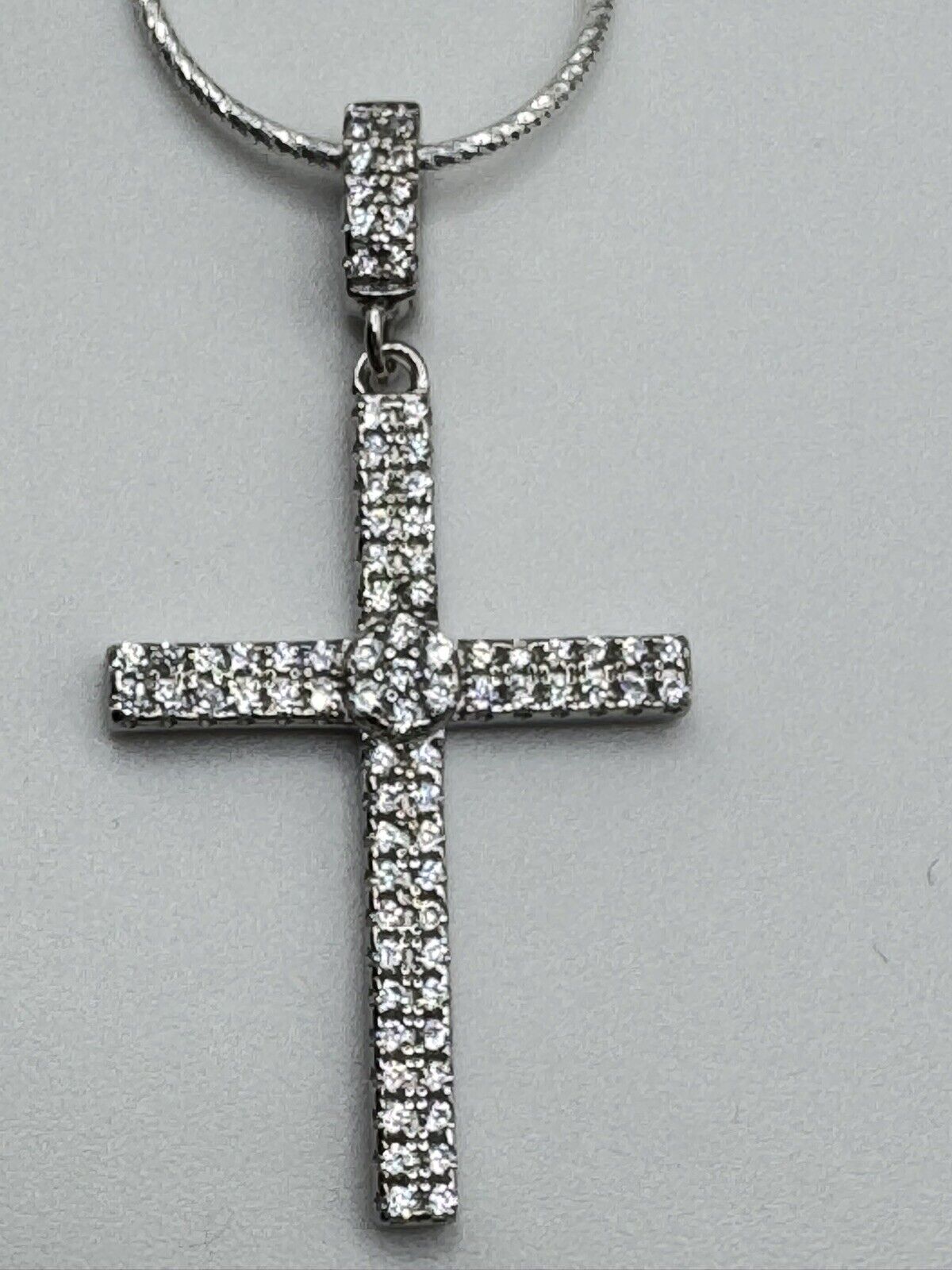 Sterling Silver Clear CZ Cross Pendant Necklace