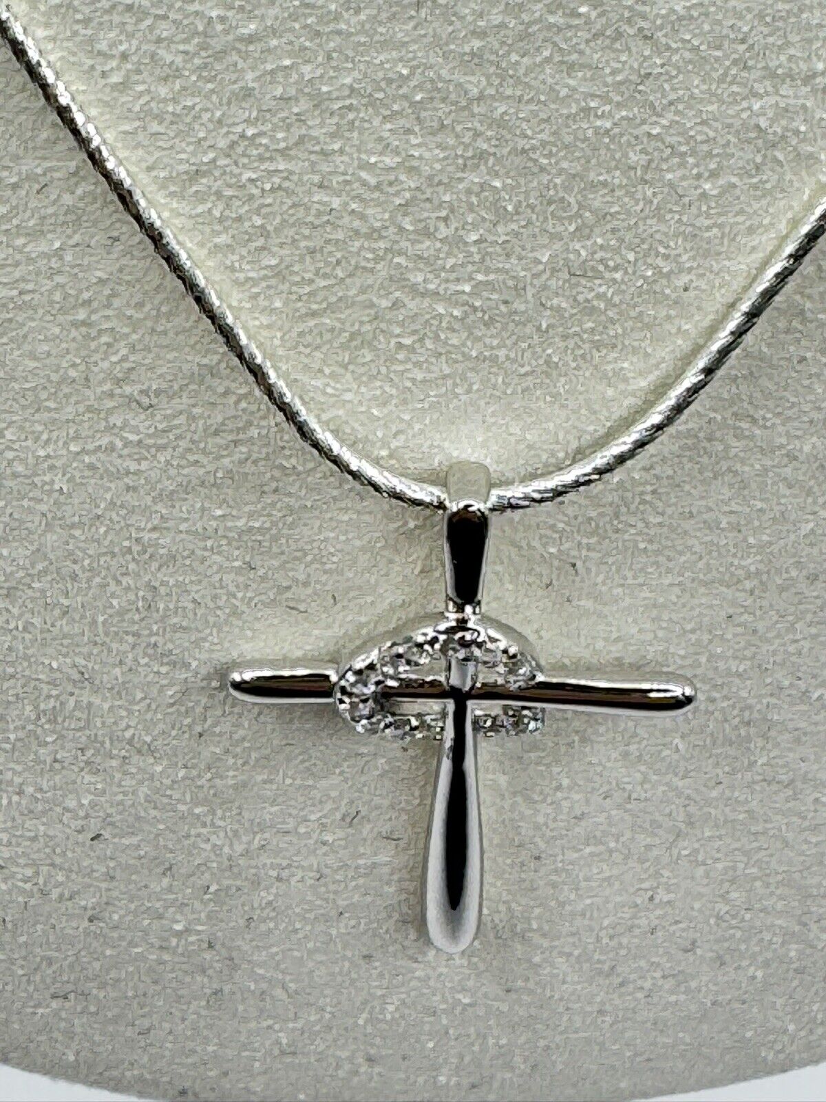 Sterling Silver Cross Heart CZ Pendant Necklace
