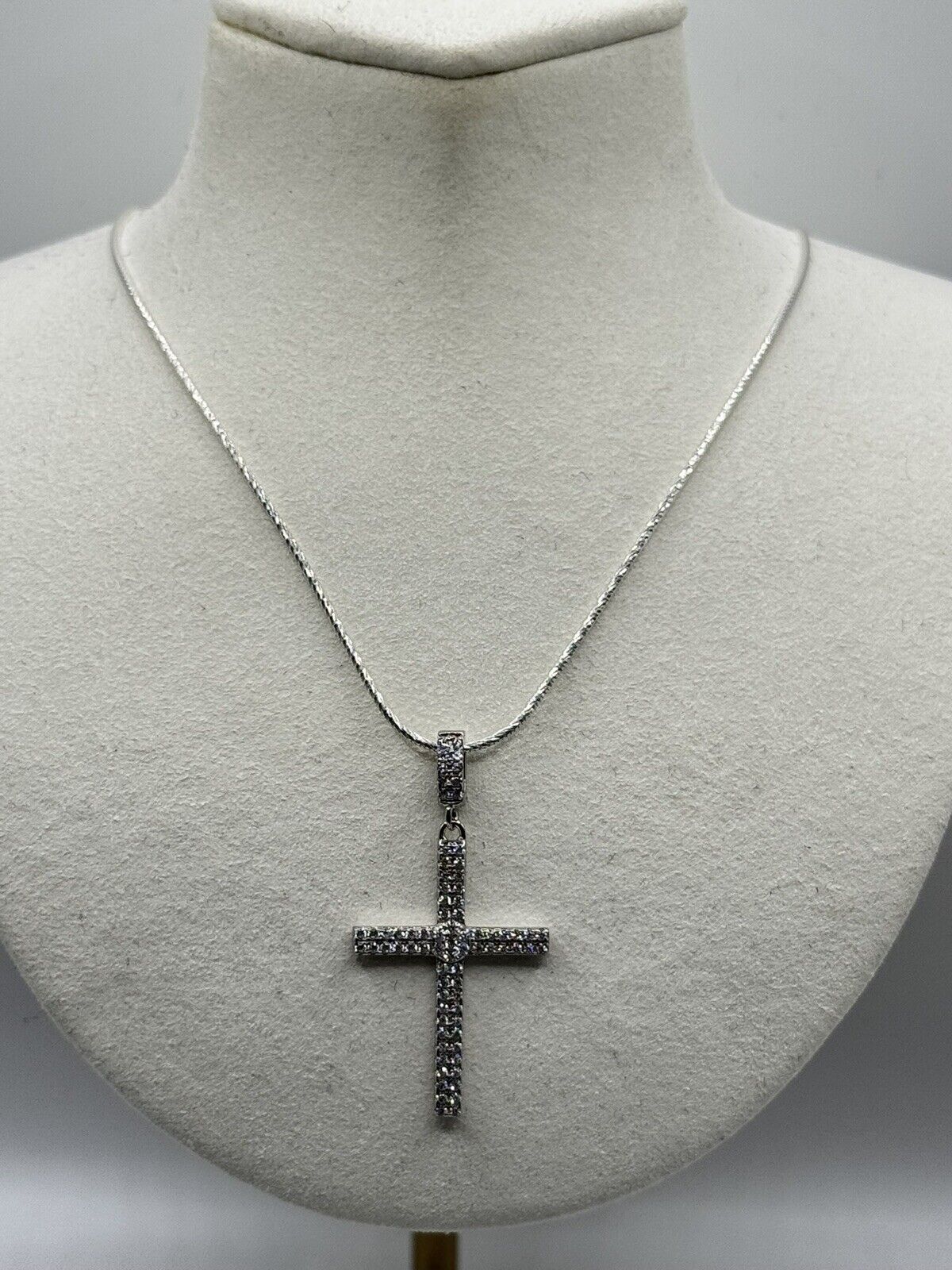 Sterling Silver Clear CZ Cross Pendant Necklace