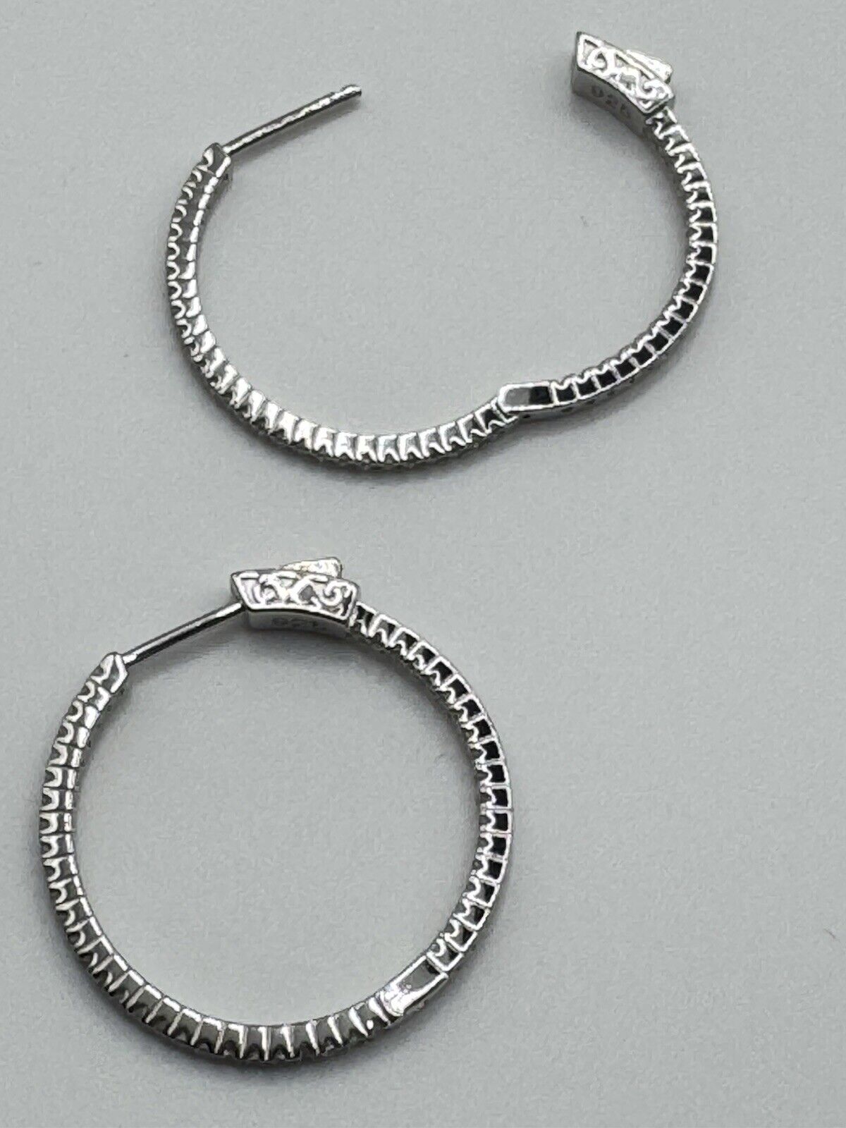 925 Sterling Silver CZ Hooped Earrings