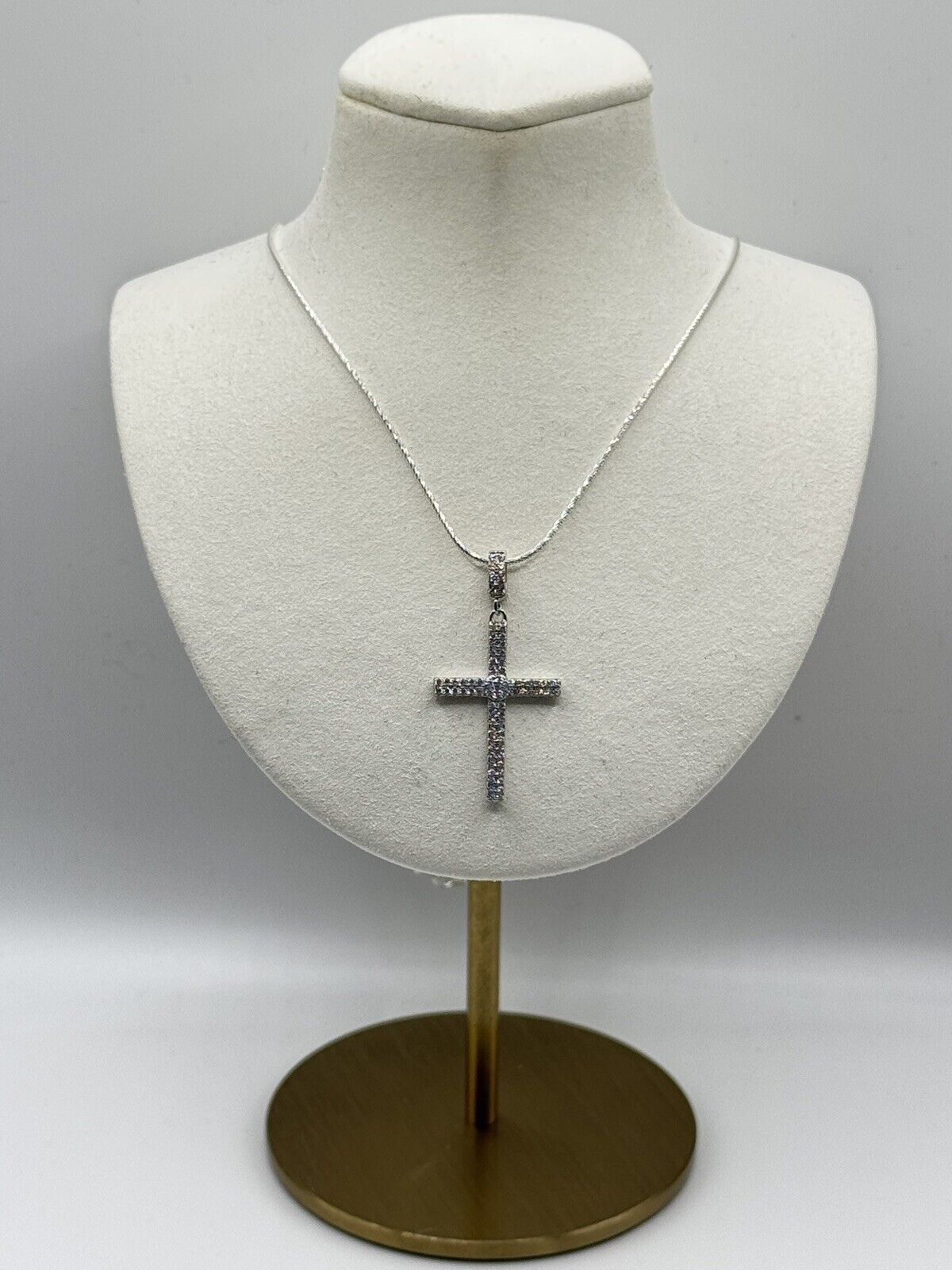 Sterling Silver Clear CZ Cross Pendant Necklace
