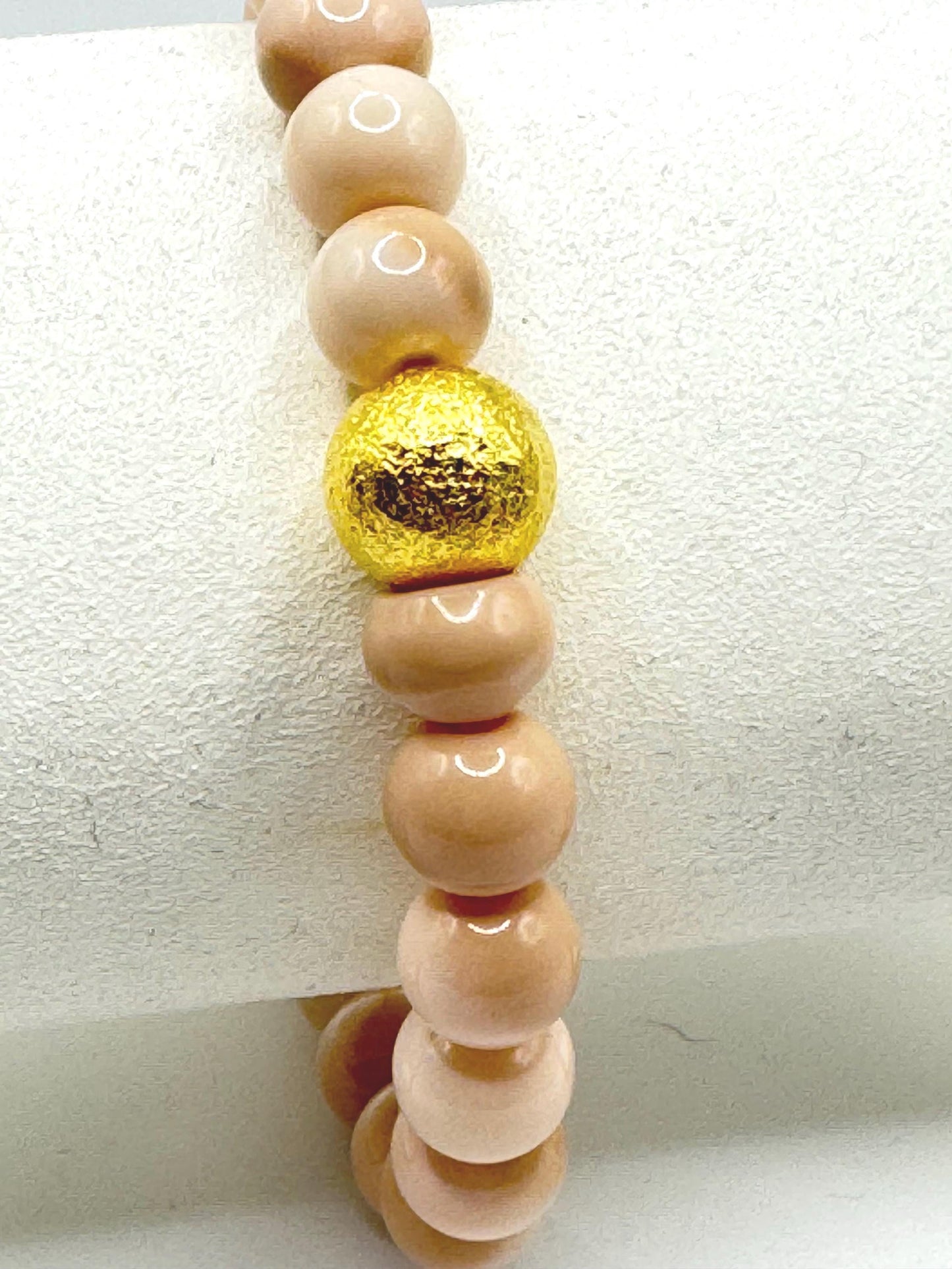Handmade Beaded Anklet with Gold Accent Bead – Natural Creamy White Beads – Boho Minimalist Jewellery for Women