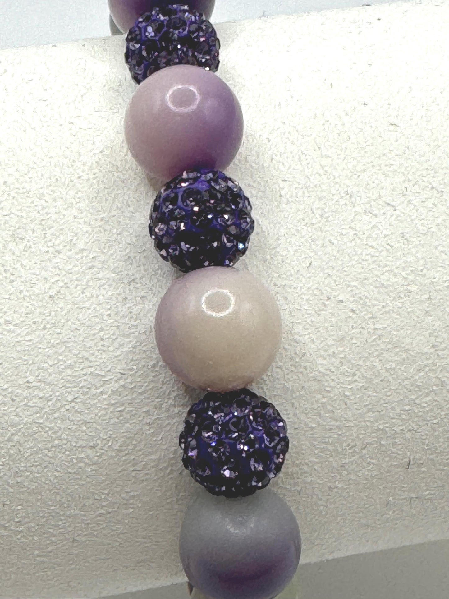Purple and White Beaded Bracelet | Handmade Stretch Bracelet with Sparkle Crystal Beads | Gift for Her | UK Jewellery