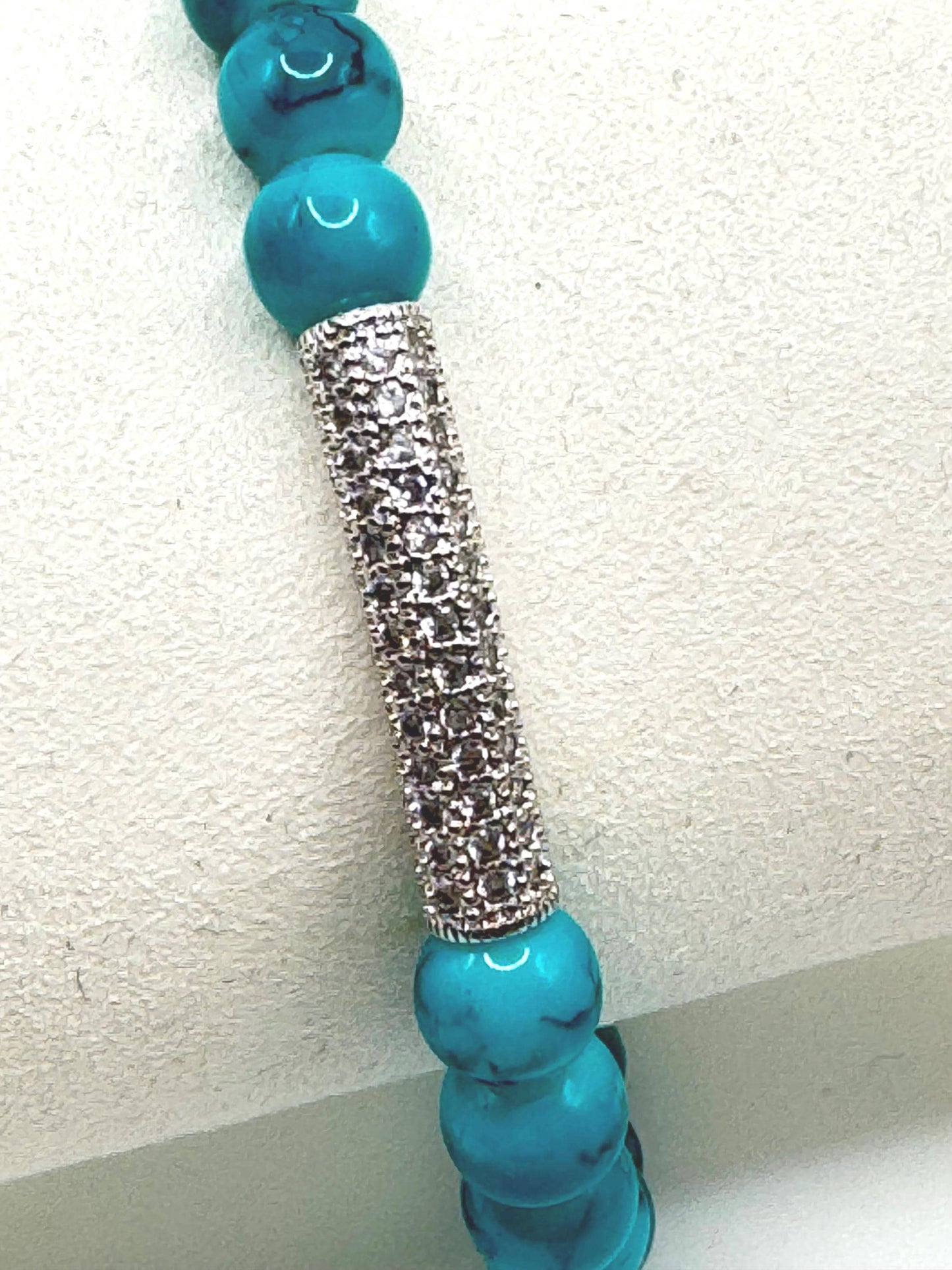 Turquoise Beaded Anklet with Crystal Bar | Summer Beach Jewelry | Stretch Anklet for Women | Boho Style Foot Bracelet
