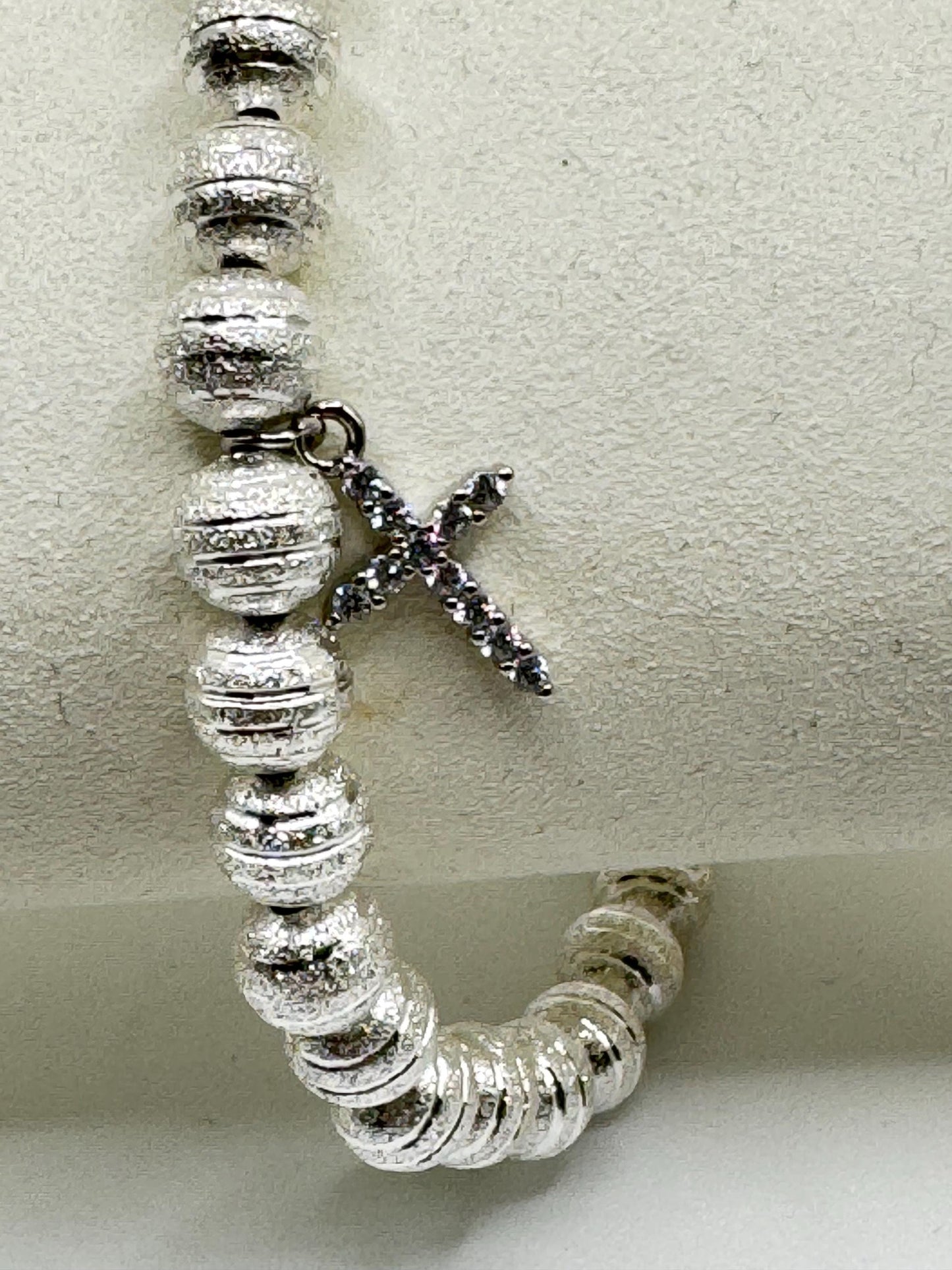 Silver Beaded Anklet with Rhinestone Cross Charm, Religious Ankle Bracelet, Christian Jewellery, Sparkly Summer Footwear Accessory