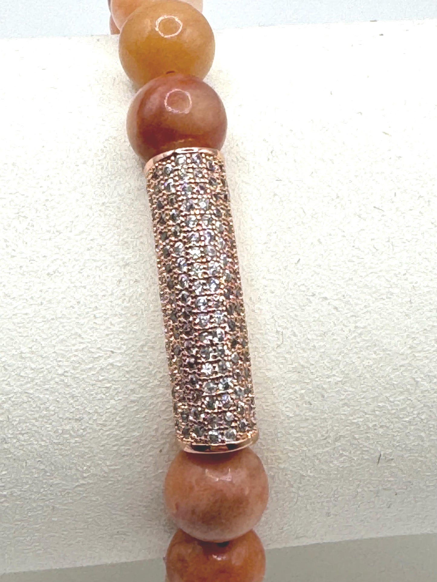 Handmade Coral Beaded Bracelet | Pink Gemstone Stretch Bracelet with Crystal Accent | Boho Jewellery Gift for Her | UK Seller