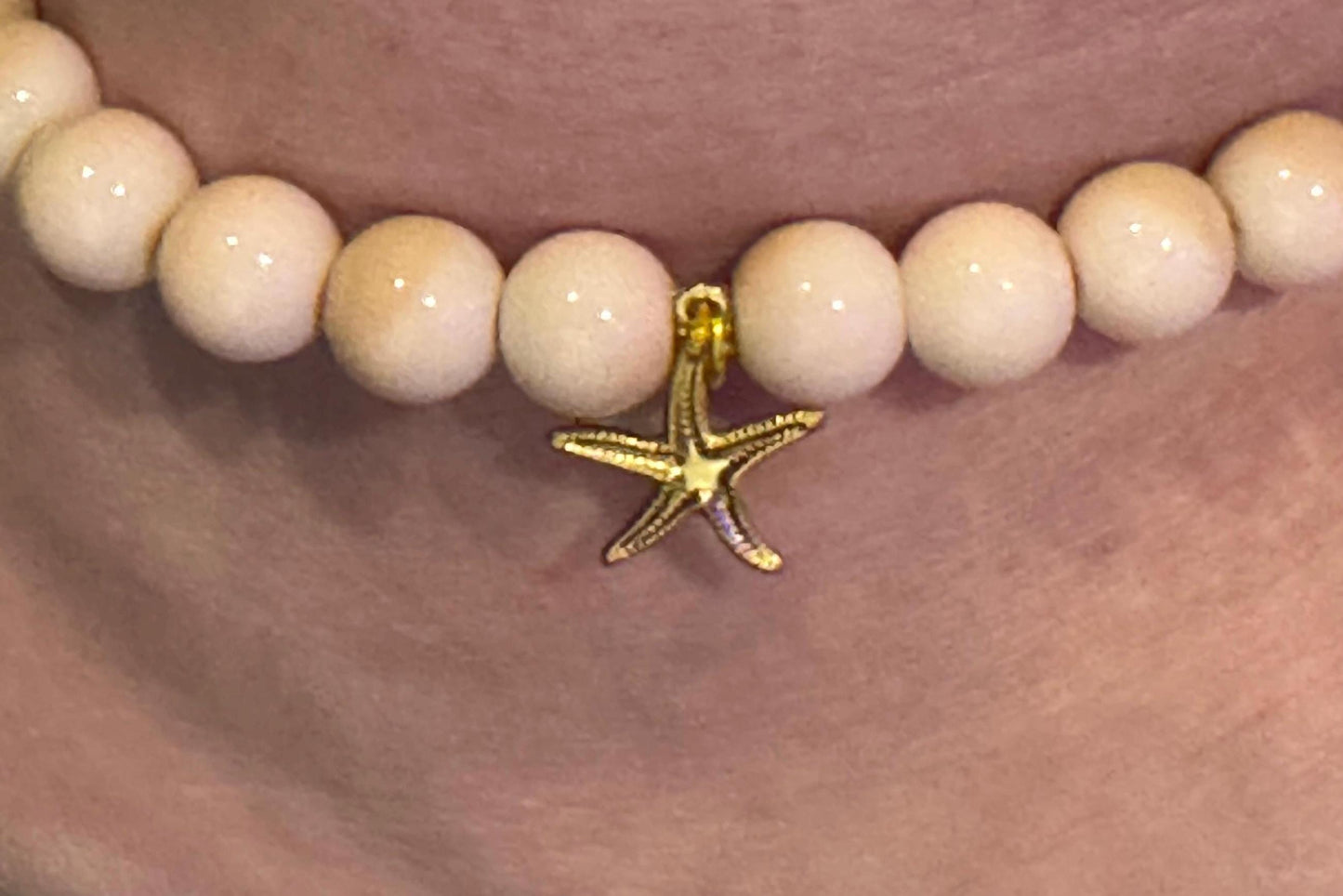 Cream Beaded Anklet with Starfish Charm – Boho Beach Jewellery , Summer Anklet for Women