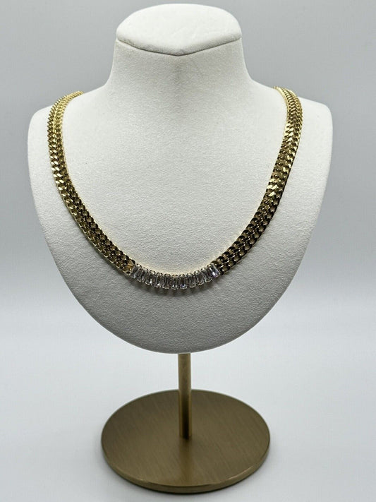 18k Gold Plated Geometric Necklace With Cubic Zirconia Baguettes