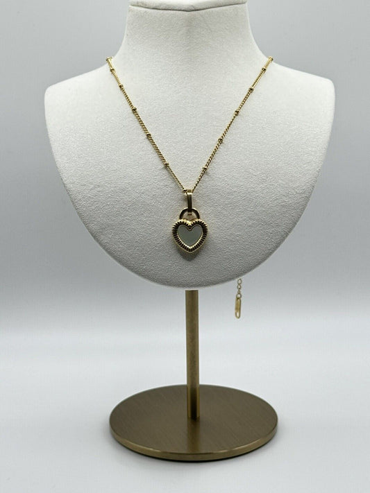 18k Plated Heart White Or Black Reversible Pendant Necklace