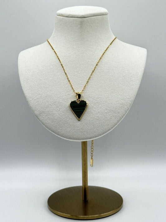 18k Plated Heart Green Pendant Necklace