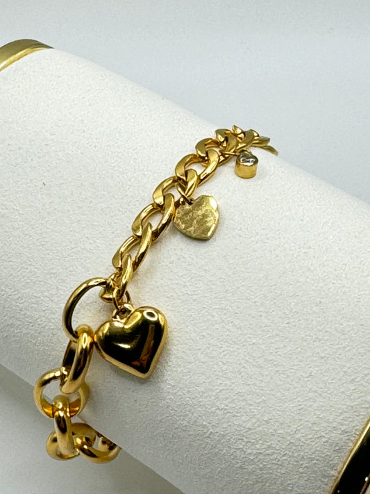 18K Gold Plated Stainless Steel Heart Charm Bracelet