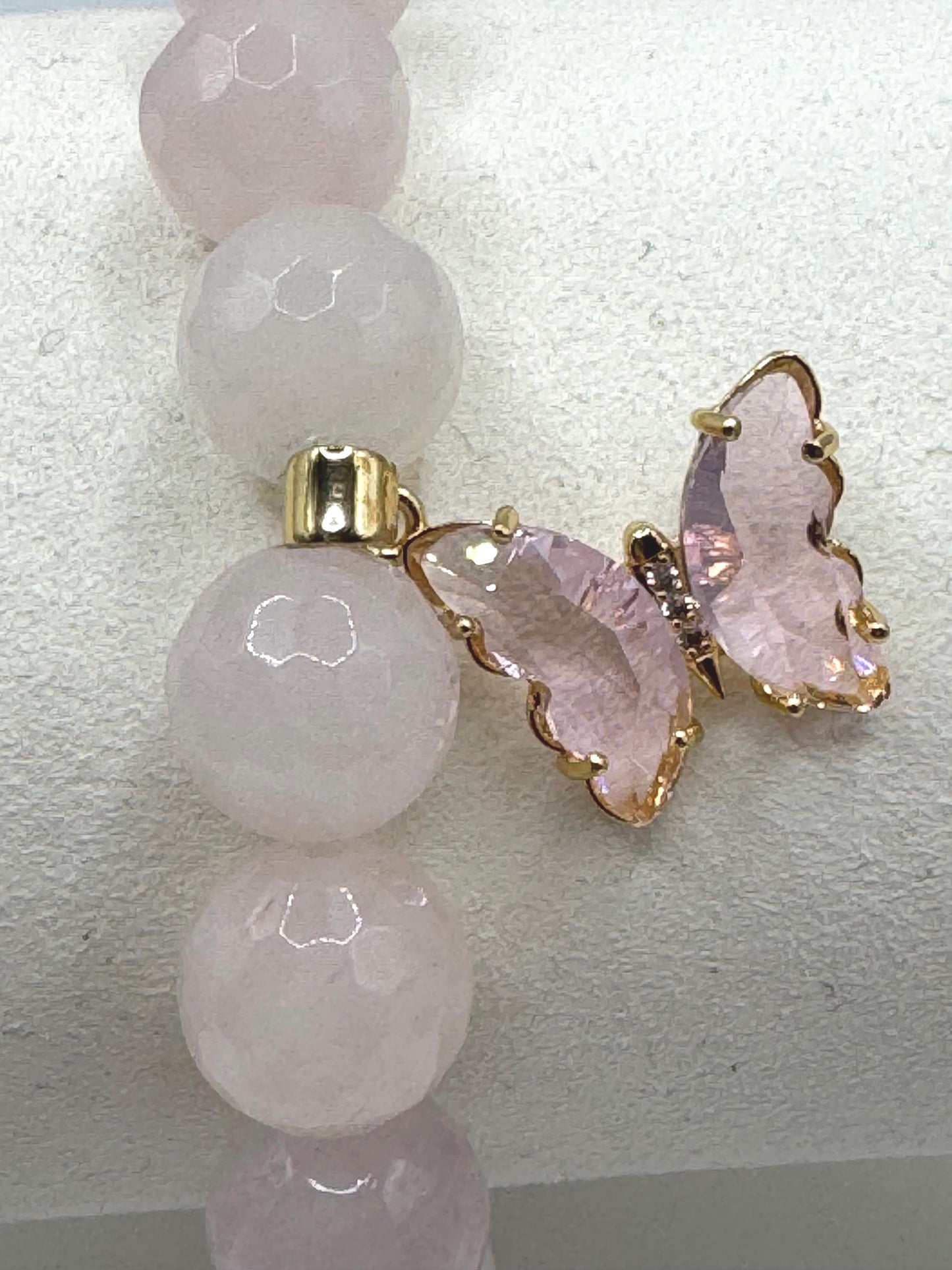 Pink Beaded Bracelet with Butterfly Charm – Handmade Jewellery Gift for Her