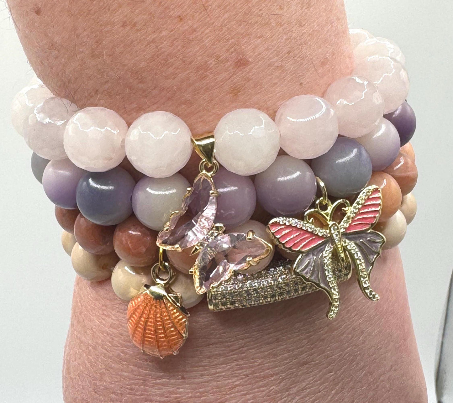 Purple Beaded Bracelet with Butterfly Charm – Handmade Jewellery Gift for Her