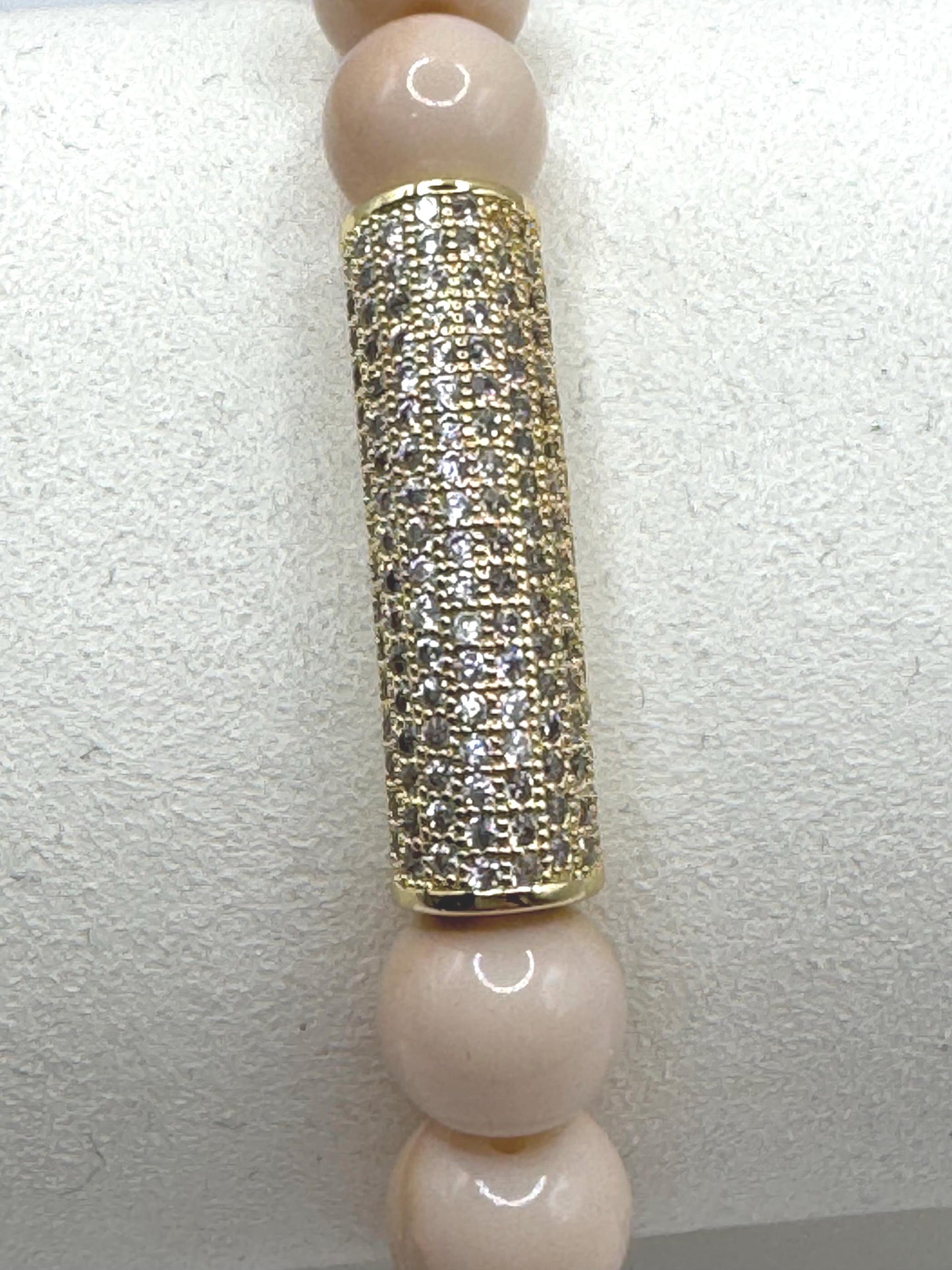 Nude Beaded Bracelet with Rhinestone Bar – Elegant Stretch Bracelet – Minimalist Jewelry for Women
