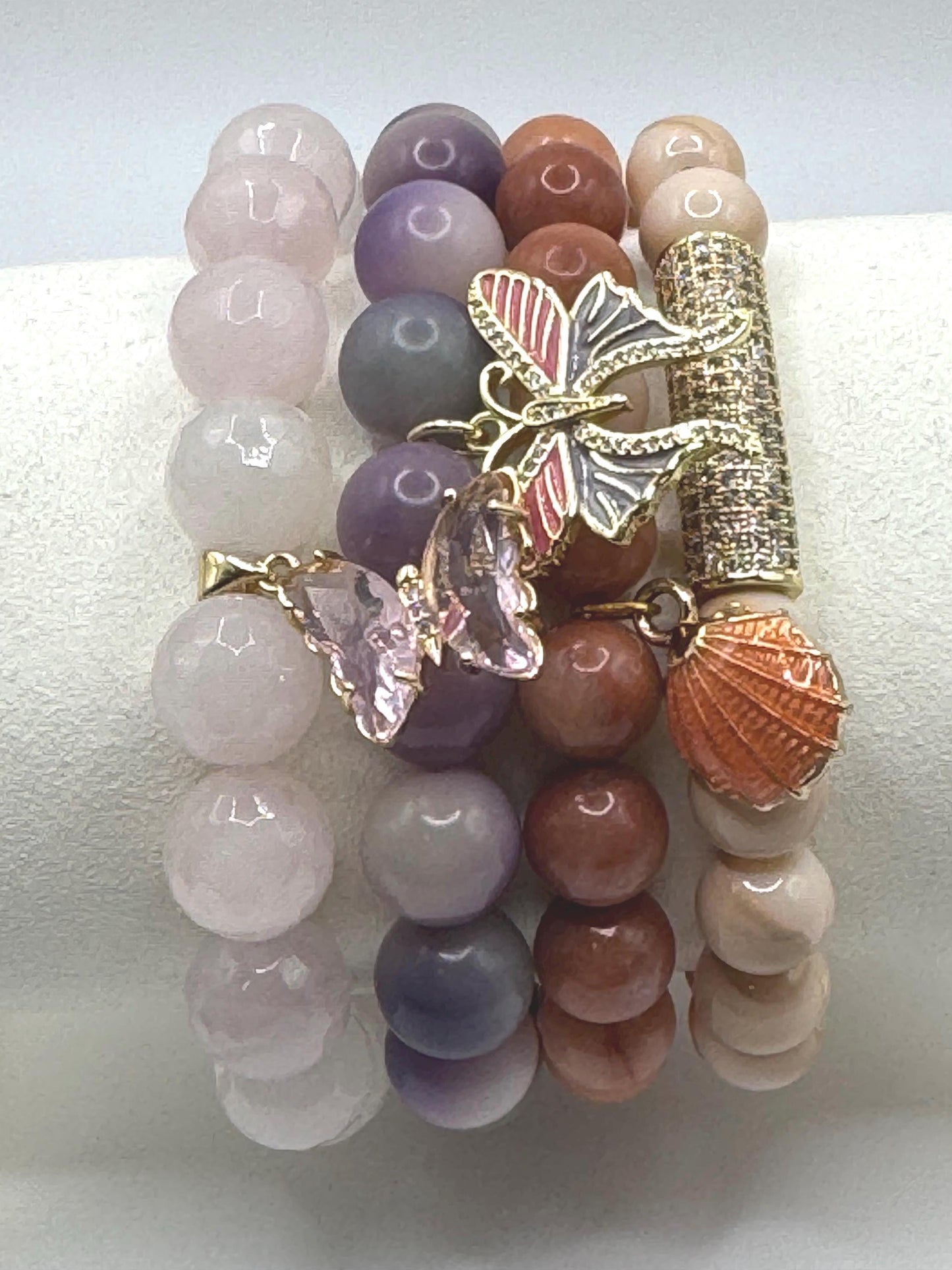 Nude Beaded Bracelet with Rhinestone Bar – Elegant Stretch Bracelet – Minimalist Jewelry for Women