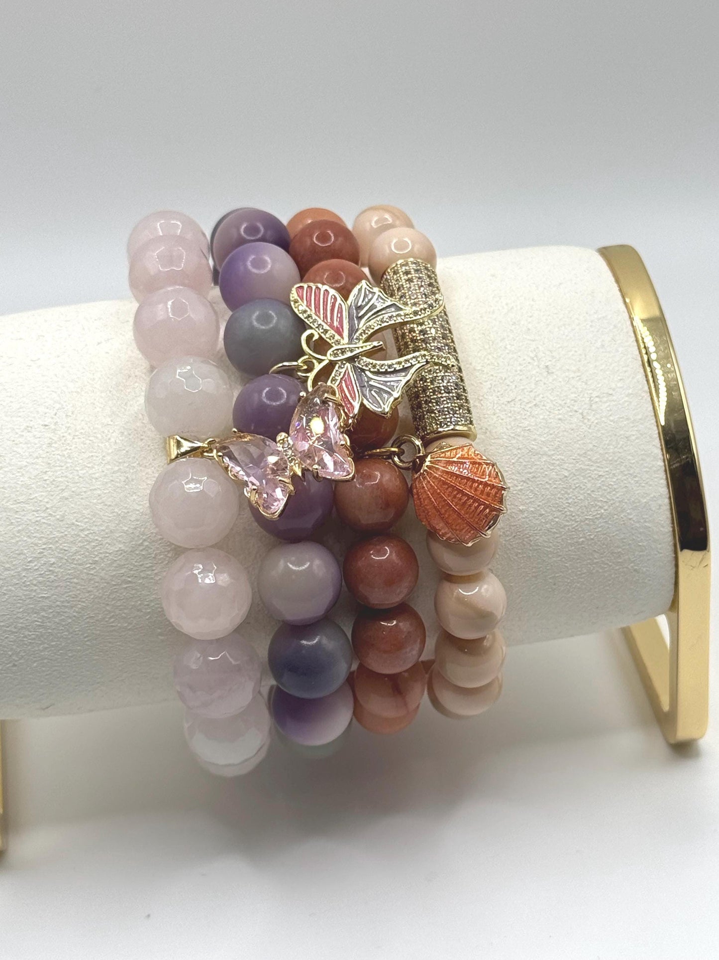 Nude Beaded Bracelet with Rhinestone Bar – Elegant Stretch Bracelet – Minimalist Jewelry for Women
