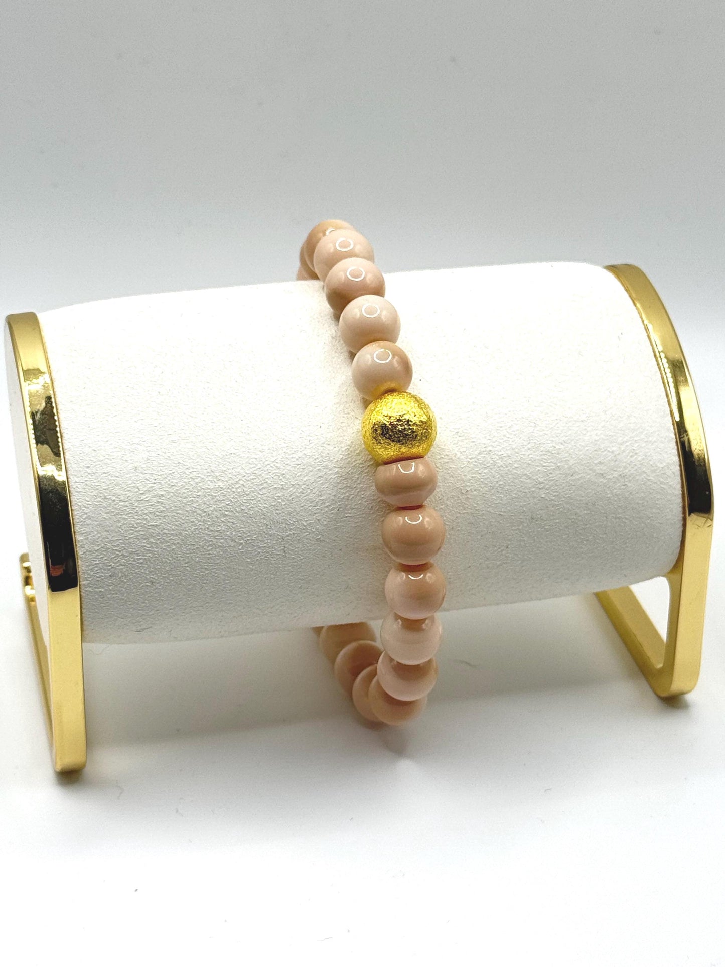 Handmade Beaded Anklet with Gold Accent Bead – Natural Creamy White Beads – Boho Minimalist Jewellery for Women