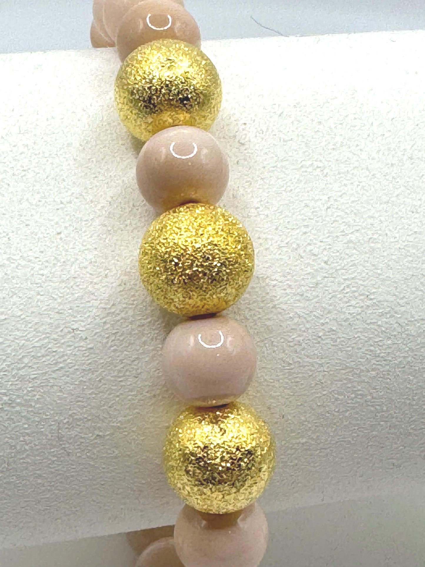 Handmade Beaded Anklet with Gold Accent Beads – Natural Creamy White Beads – Boho Minimalist Jewellery for Women