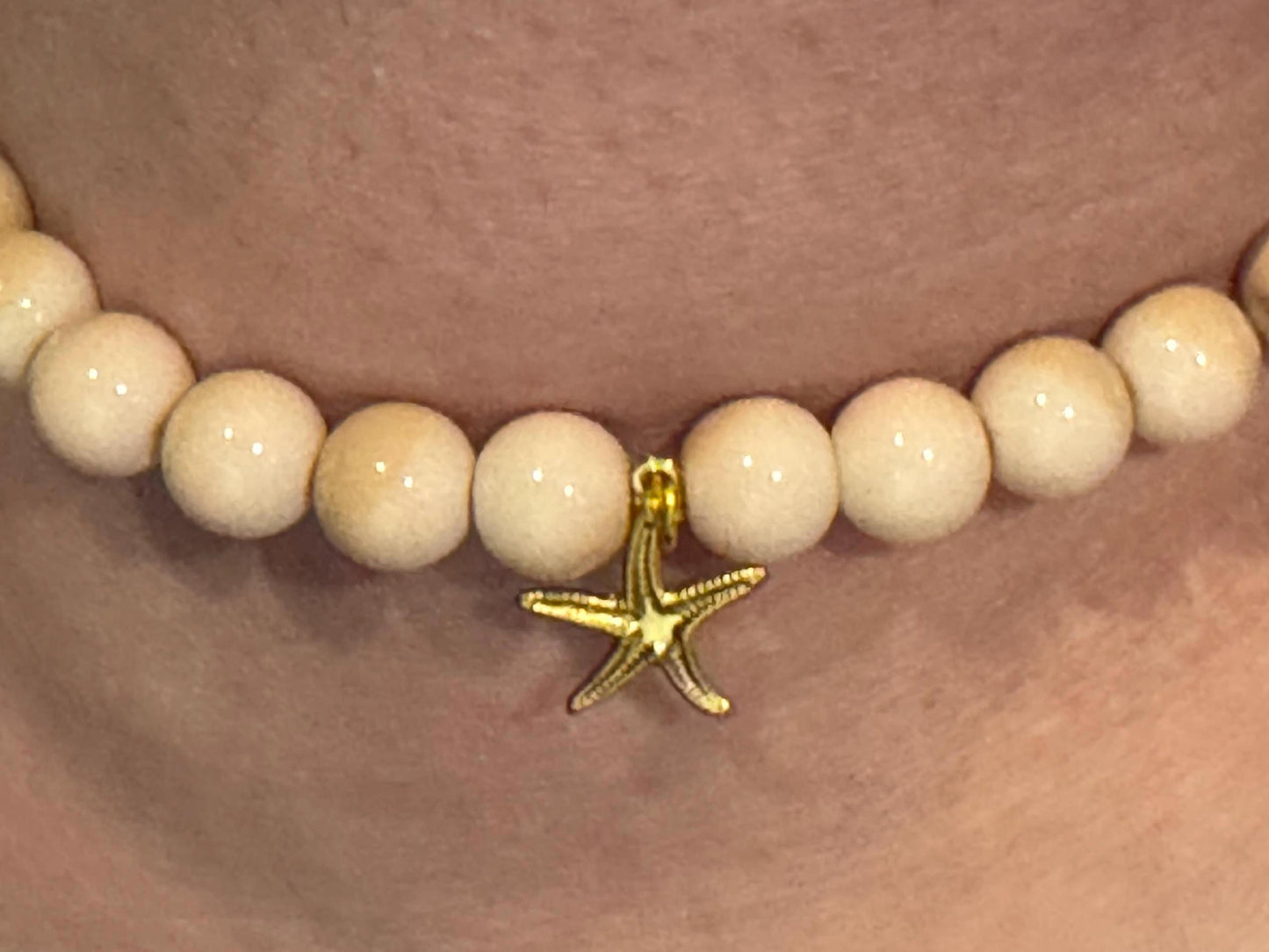 Cream Beaded Anklet with Starfish Charm – Boho Beach Jewellery , Summer Anklet for Women