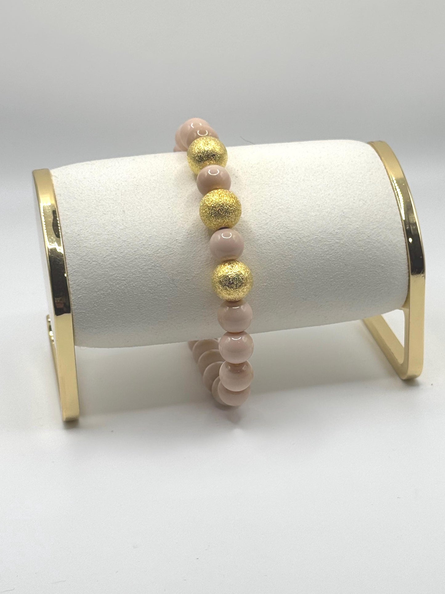 Handmade Beaded Anklet with Gold Accent Beads – Natural Creamy White Beads – Boho Minimalist Jewellery for Women