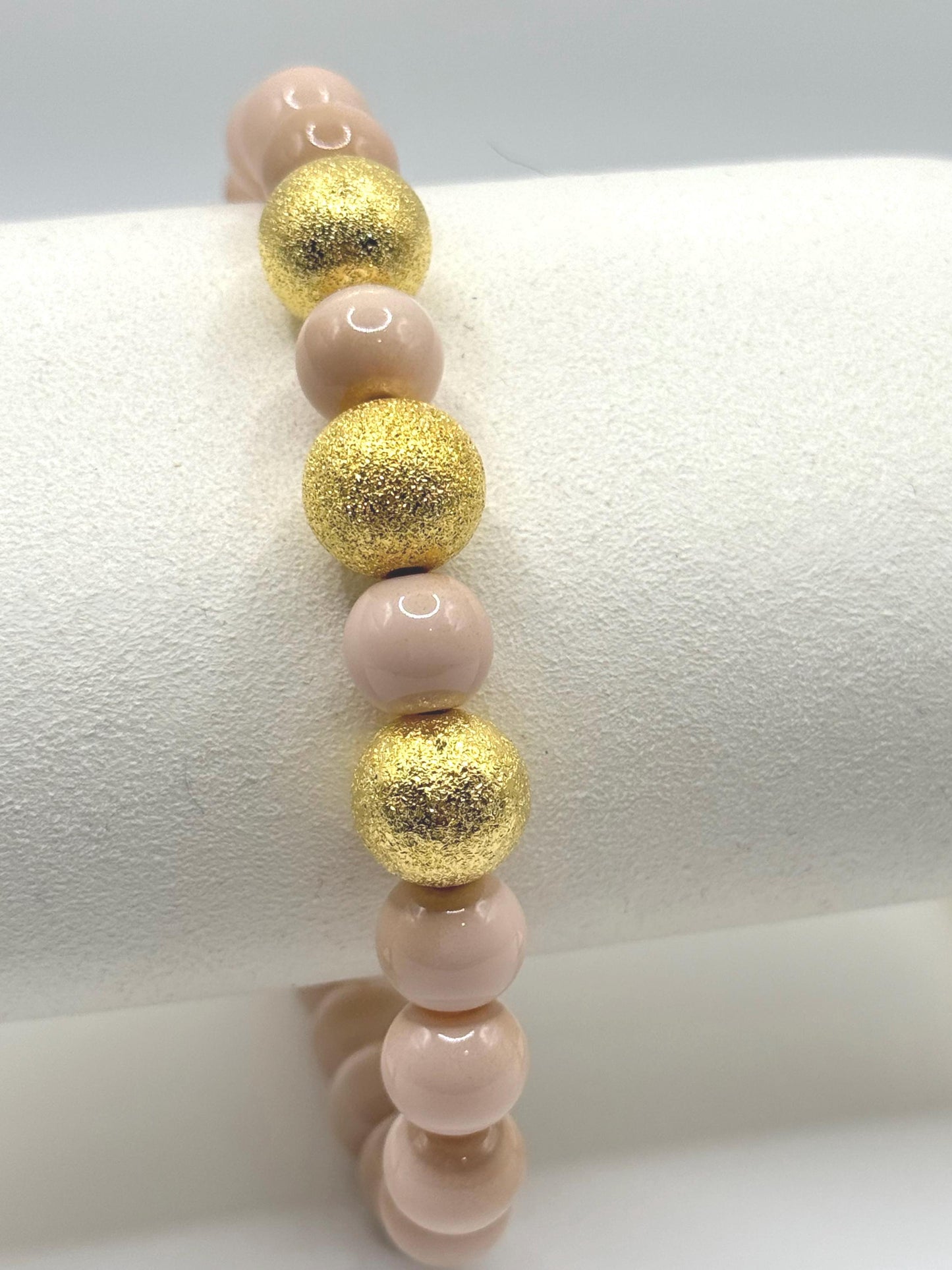 Handmade Beaded Anklet with Gold Accent Beads – Natural Creamy White Beads – Boho Minimalist Jewellery for Women