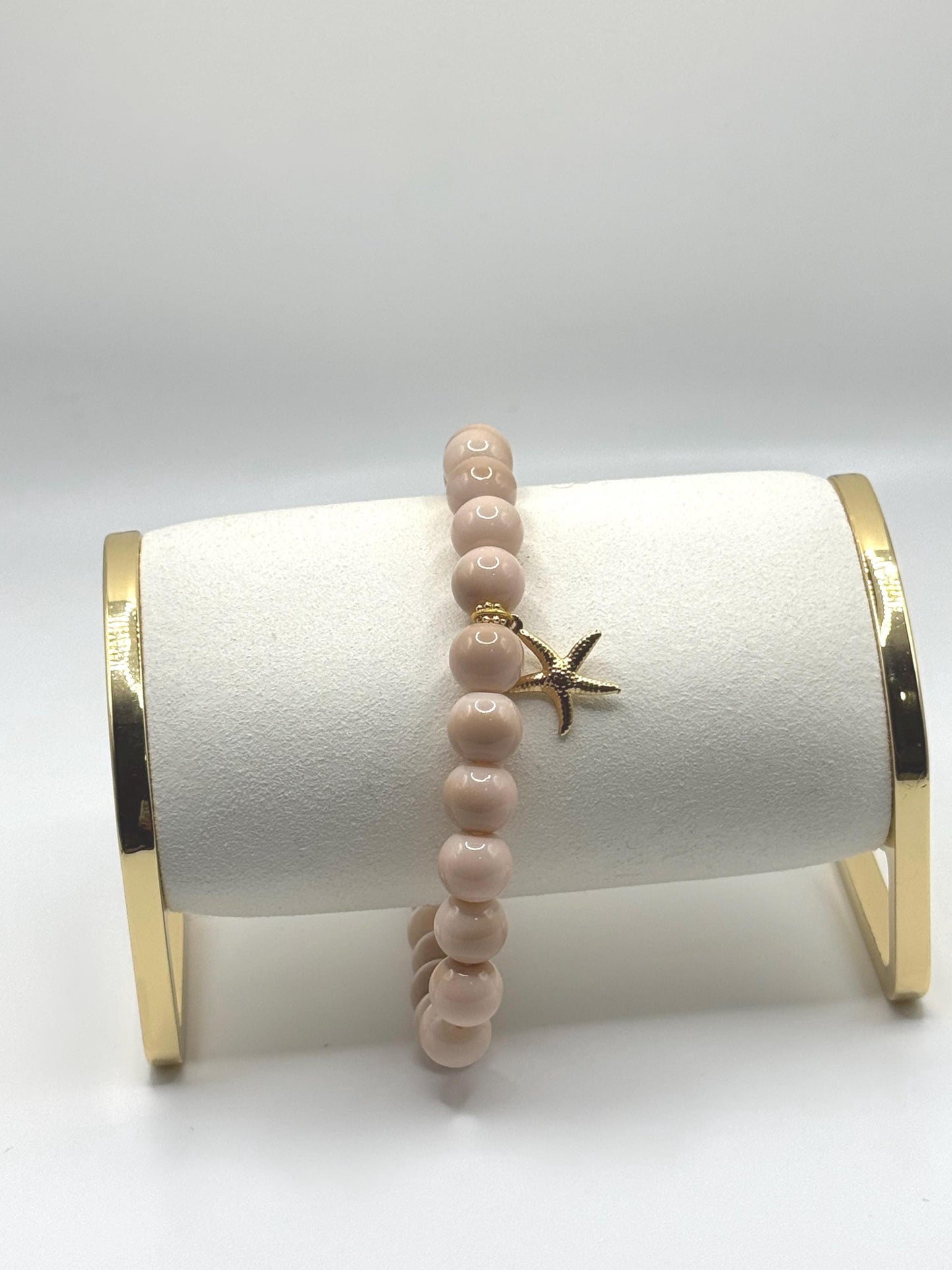 Cream Beaded Anklet with Starfish Charm – Boho Beach Jewellery , Summer Anklet for Women