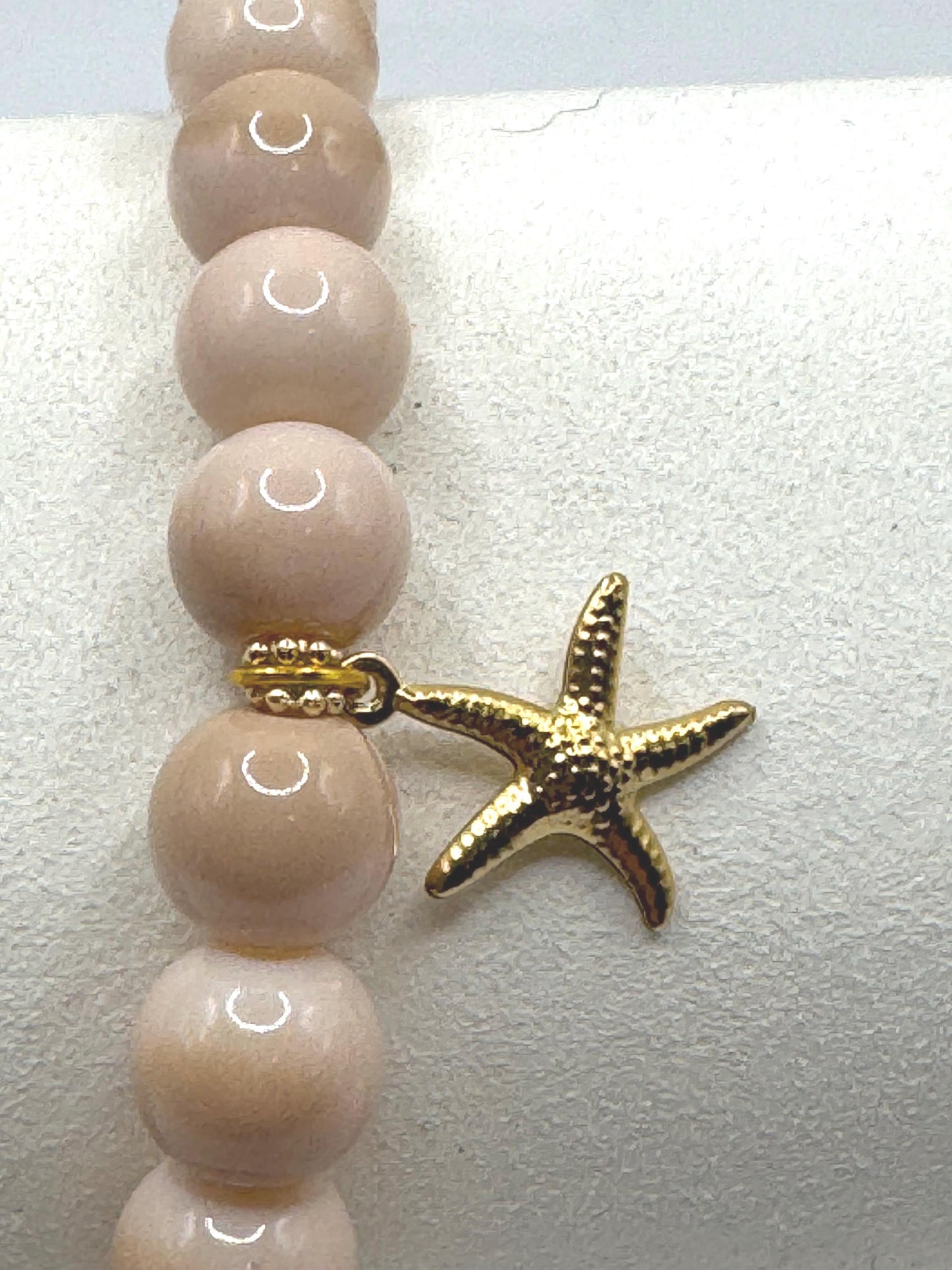 Cream Beaded Anklet with Starfish Charm – Boho Beach Jewellery , Summer Anklet for Women